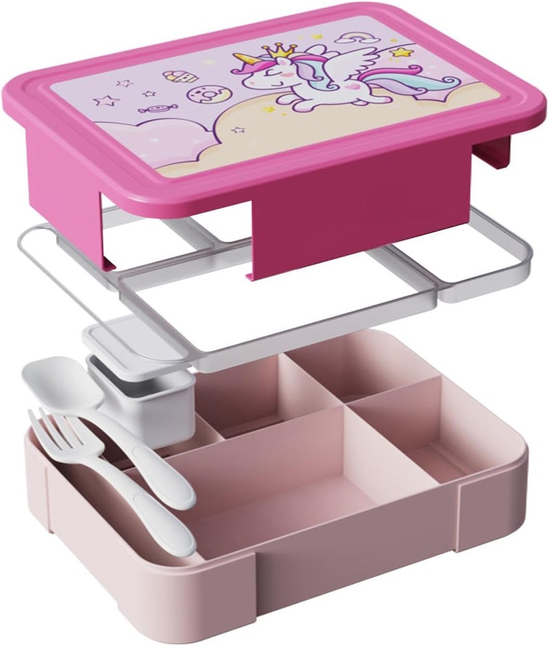PEARL Kids Large Plastic Bento Lunch Box - Unicorn Design, BPA-Free, Leakproof, Spacious Lunch Container for Kids - Image 3