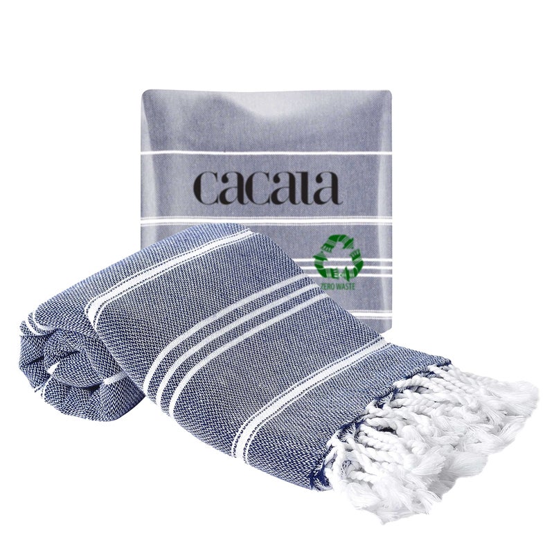 Cacala 100% Turkish Cotton Kitchen Tea Towels, Highly Absorbent Luxury Soft Quick Drying Dish Towel with Hanging Loop for Gym, Yoga, Bath, Sports, Cleaning and Kitchen (23 x 36), Dark Blue - Image 1