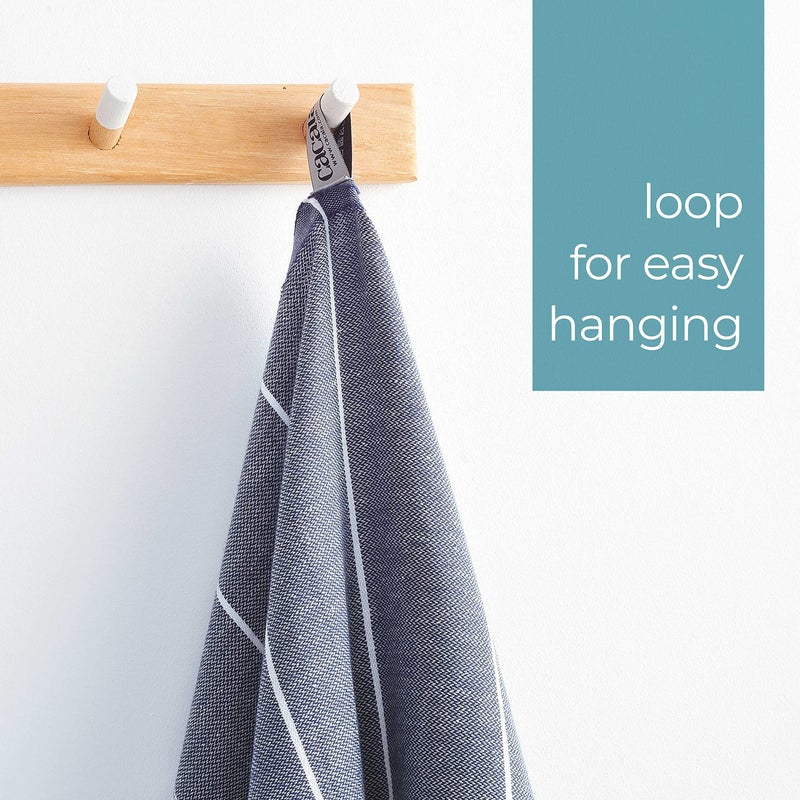 Cacala 100% Turkish Cotton Kitchen Tea Towels, Highly Absorbent Luxury Soft Quick Drying Dish Towel with Hanging Loop for Gym, Yoga, Bath, Sports, Cleaning and Kitchen (23 x 36), Dark Blue - Image 2