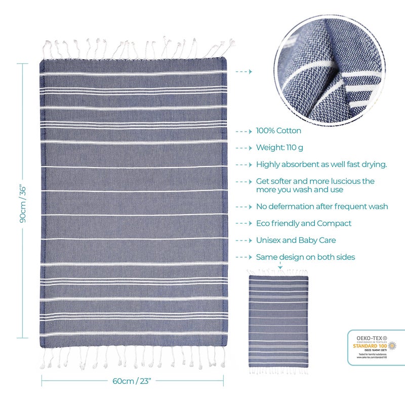 Cacala 100% Turkish Cotton Kitchen Tea Towels, Highly Absorbent Luxury Soft Quick Drying Dish Towel with Hanging Loop for Gym, Yoga, Bath, Sports, Cleaning and Kitchen (23 x 36), Dark Blue - Image 3