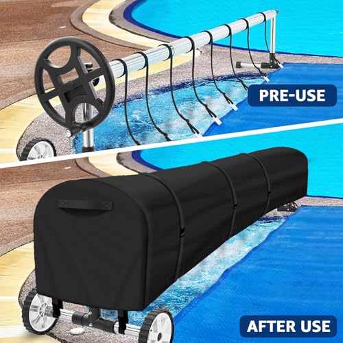 Uthem Swimming Pool Solar Reel Cover, 16Ft UV Resistant Inground Pool Solar Protective Blanket Reel Cover 420D Heavy Duty Waterproof Winter Solar Blanket Reel Roller Covers Protector (16 Ft, Black) - Image 4