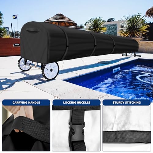 Uthem Swimming Pool Solar Reel Cover, 16Ft UV Resistant Inground Pool Solar Protective Blanket Reel Cover 420D Heavy Duty Waterproof Winter Solar Blanket Reel Roller Covers Protector (16 Ft, Black) - Image 5