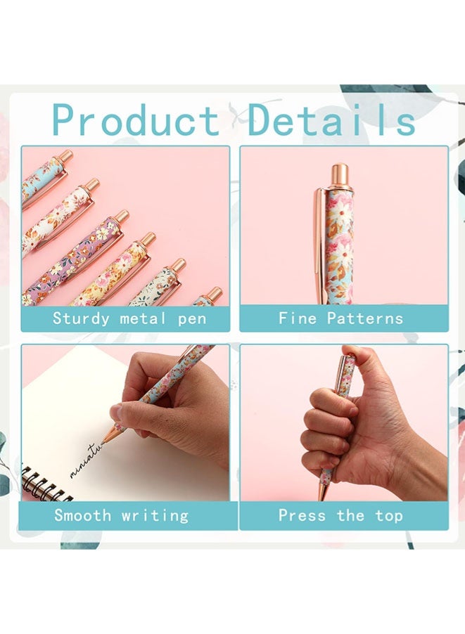 Muyixin 6pcs Floral Art Ballpoint Pens, 1.0mm Fashionable Retractable Ballpoint Pen Black Ballpoint Personalized Pens, Suitable for Women, Colleagues, Teachers, Students Gifts - Image 3