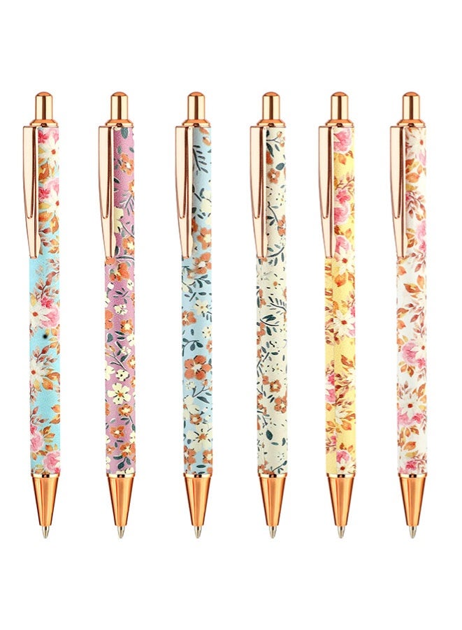 Muyixin 6pcs Floral Art Ballpoint Pens, 1.0mm Fashionable Retractable Ballpoint Pen Black Ballpoint Personalized Pens, Suitable for Women, Colleagues, Teachers, Students Gifts - Image 1