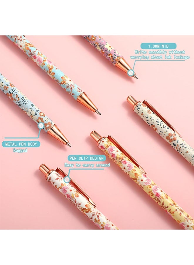 Muyixin 6pcs Floral Art Ballpoint Pens, 1.0mm Fashionable Retractable Ballpoint Pen Black Ballpoint Personalized Pens, Suitable for Women, Colleagues, Teachers, Students Gifts - Image 4