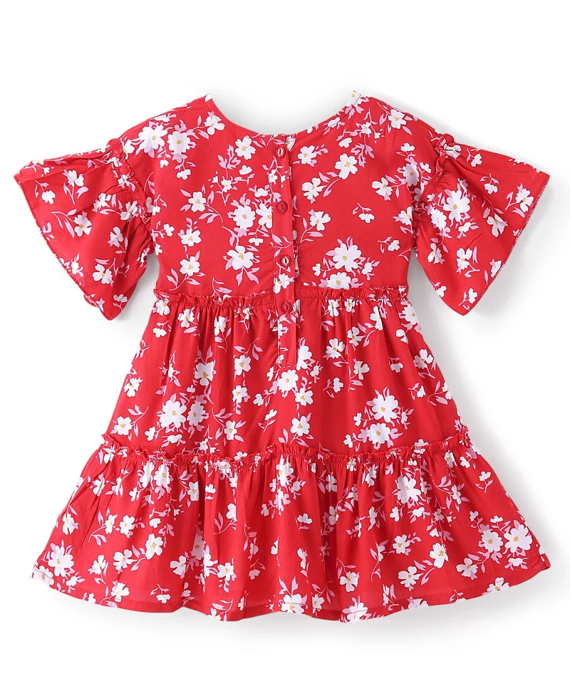 babyhug Babyhug Woven Half Sleeves Frock With Floral Print - Red