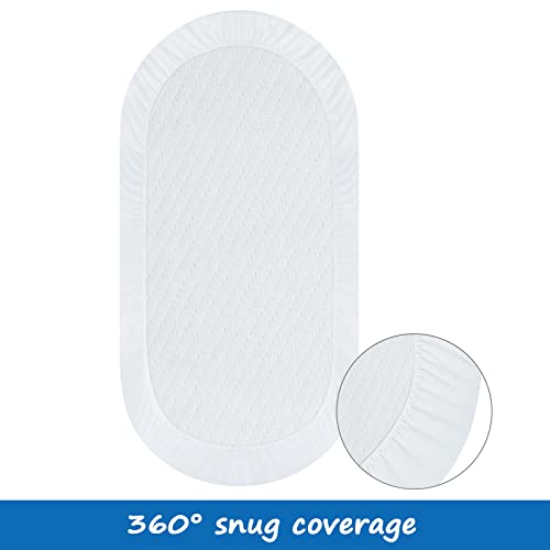 Coldwind Bassinet Mattress Pad Cover Fit for Hourglass/Oval Bassinet Mattress, Waterproof Bassinet Mattress Protector Quilted Bassinet Sheets (32"x17") 2 Pack for Boys Girls, White - Image 5