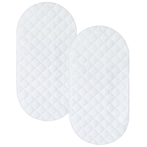 Coldwind Bassinet Mattress Pad Cover Fit for Hourglass/Oval Bassinet Mattress, Waterproof Bassinet Mattress Protector Quilted Bassinet Sheets (32"x17") 2 Pack for Boys Girls, White - Image 1