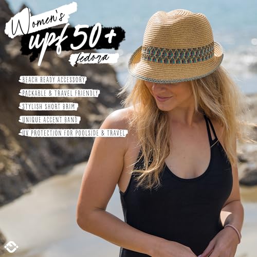 Funky Junque Women's Upf50+ Adjustable Multicolor Woven Short Brim Fedora Hat for Summer Fashion - 1 - Blue - Image 2
