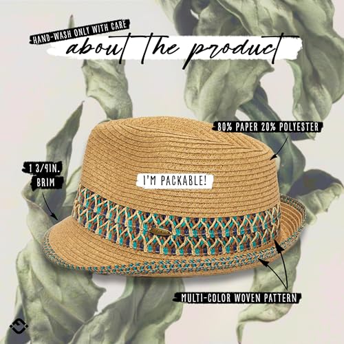 Funky Junque Women's Upf50+ Adjustable Multicolor Woven Short Brim Fedora Hat for Summer Fashion - 1 - Blue - Image 4