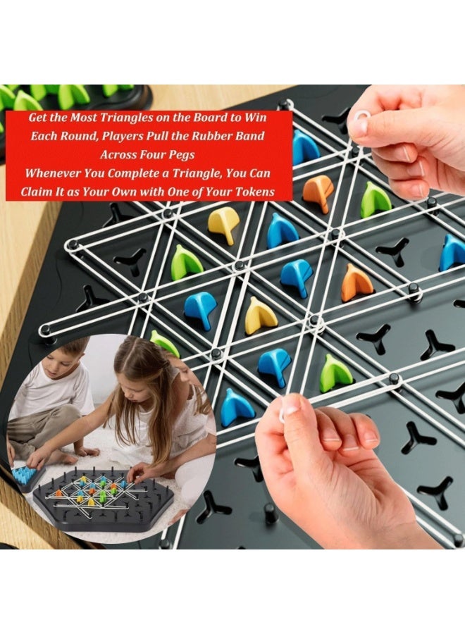 لعبة سلسلة مثلثية متعددة اللاعبين، لعبة Triggle بالأشرطة المطاطية، لوح شطرنج ثلاثي مع أشرطة مطاطية، ألعاب ألغاز جماعية استراتيجية لأمسيات العائلة، لعبة المثلث لتقوية الذكاء والتفكير - Image 3