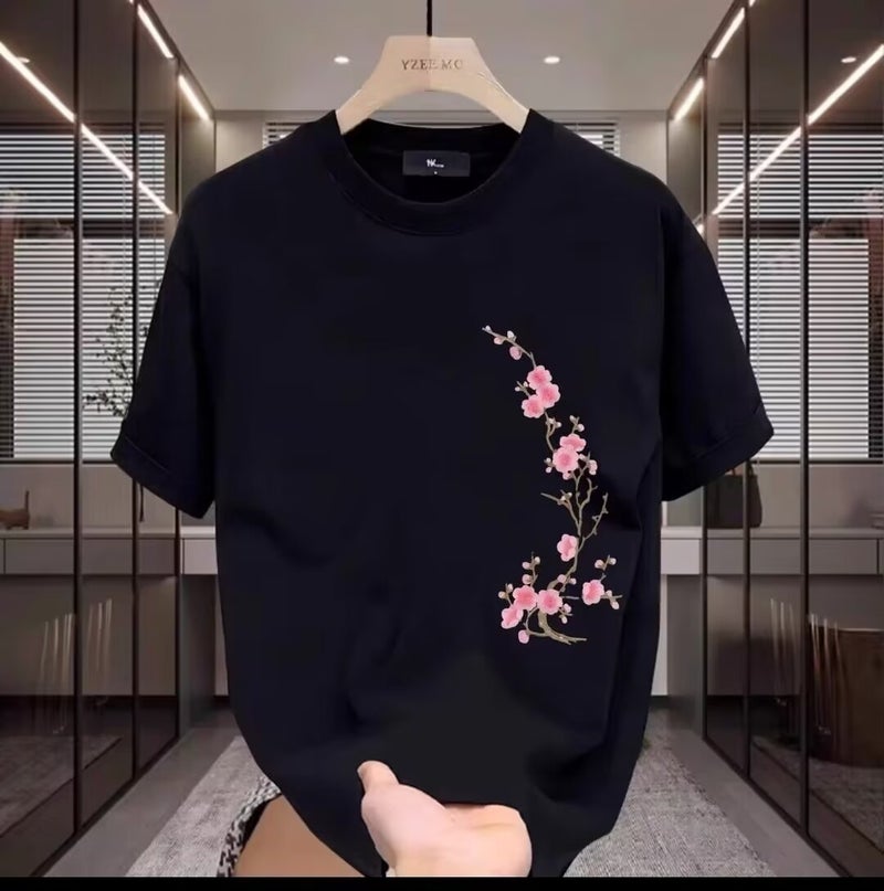 National Fashion Chinese Style Fashion Brand Loose Plum Blossom Printed Short-Sleeved T-Shirt Men'S Couple Summer Half-Sleeved T-Shirt - Image 2