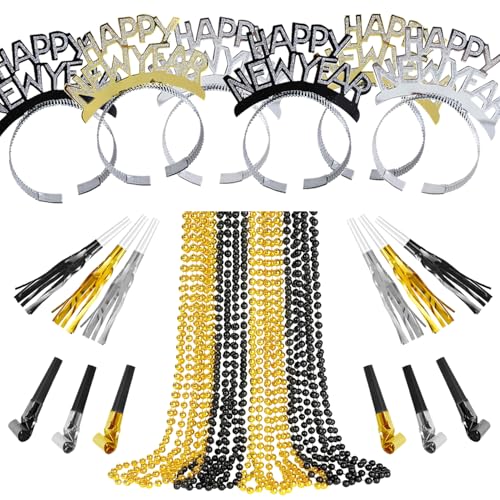 IMISHM New Year Party Favors Kit Happy New Year party supplies Include Headbands Beaded Necklaces Horns Blowouts NYE Party Supplies for Guests Celebrations Photo Props - Image 1