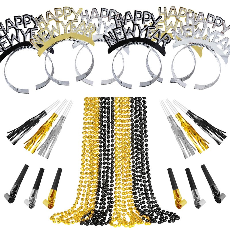 IMISHM New Year Party Favors Kit Happy New Year party supplies Include Headbands Beaded Necklaces Horns Blowouts NYE Party Supplies for Guests Celebrations Photo Props - Image 3