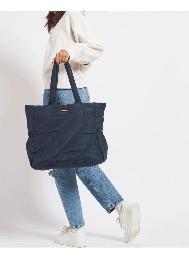 Chumbak Chumbak Quilted Puffer Tote - Navy | Tote Bags for Women Quilted Tote Handle Large Capacity | Hobo Quilted Padding Tote Bag