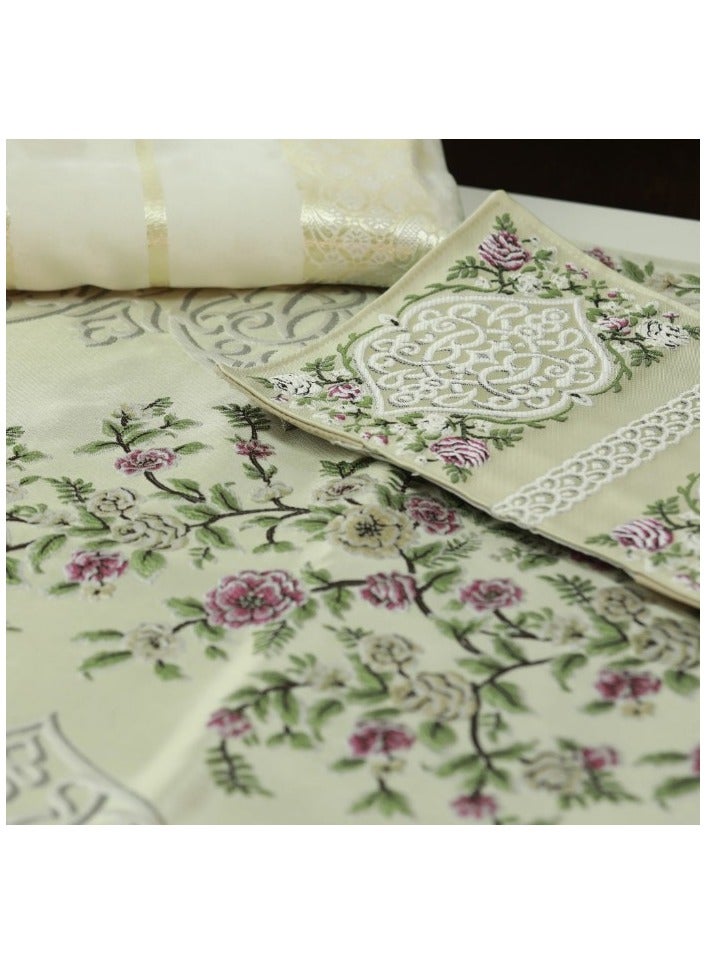 سندس مجموعة الصلاة ثوب وسجادة وغطاء مصحف مزخرف لون بيج  مقاس كبير - Image 2