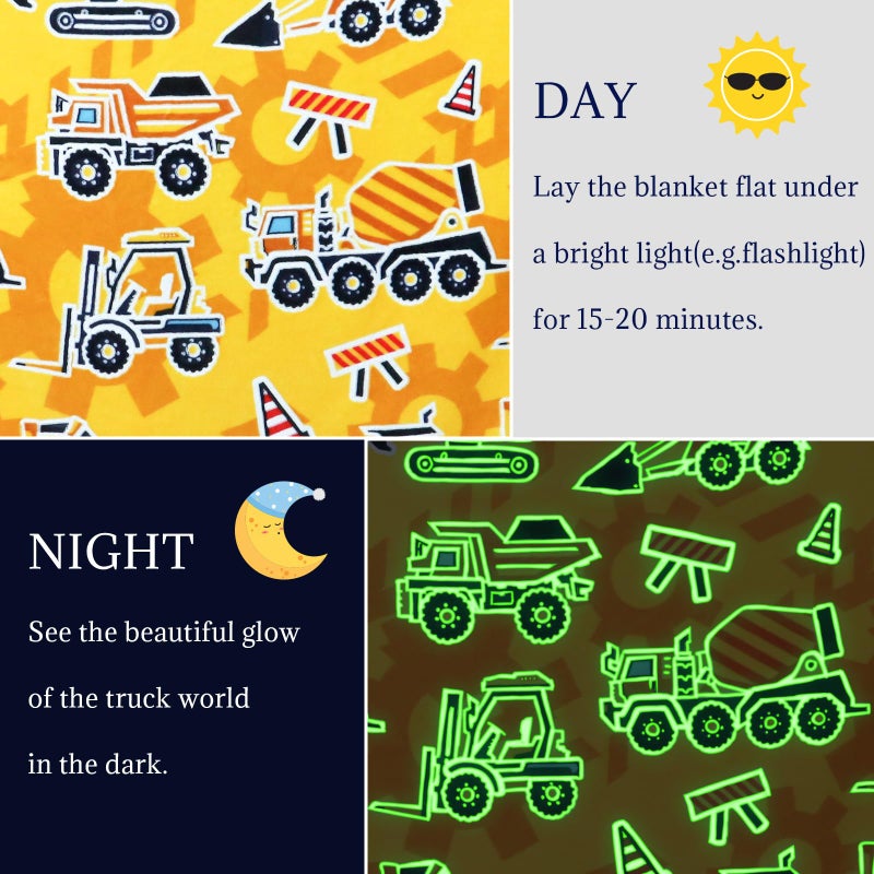 UOFON Construction Truck Excavator Blanket for Boys, Kids, Soft Cozy Fleece Throw for Bed, Sofa, Bedroom, Birthday Gifts for Toddlers, Children, Glow in The Dark Blanket - Image 3