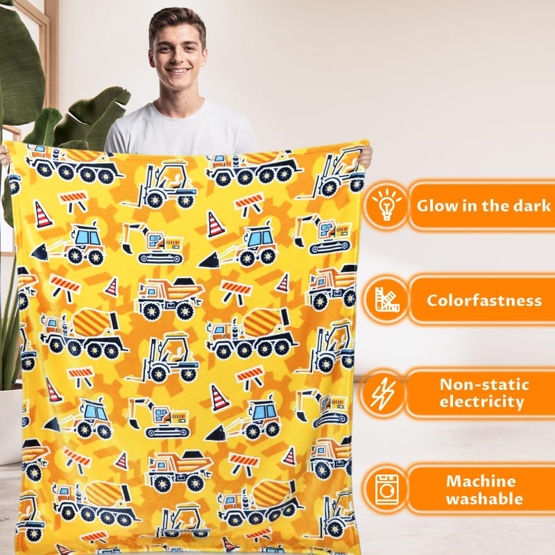 UOFON Construction Truck Excavator Blanket for Boys, Kids, Soft Cozy Fleece Throw for Bed, Sofa, Bedroom, Birthday Gifts for Toddlers, Children, Glow in The Dark Blanket - Image 5