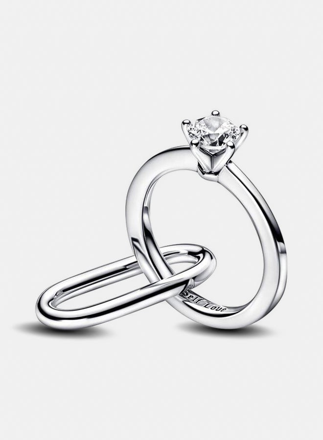 باندورا خاتم الخطوبة من الفضة الاسترليني مع زركونيا مكعب شفاف - Image 1