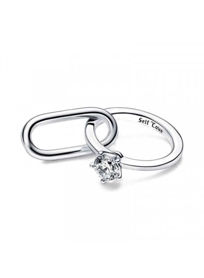 باندورا خاتم الخطوبة من الفضة الاسترليني مع زركونيا مكعب شفاف - Image 2