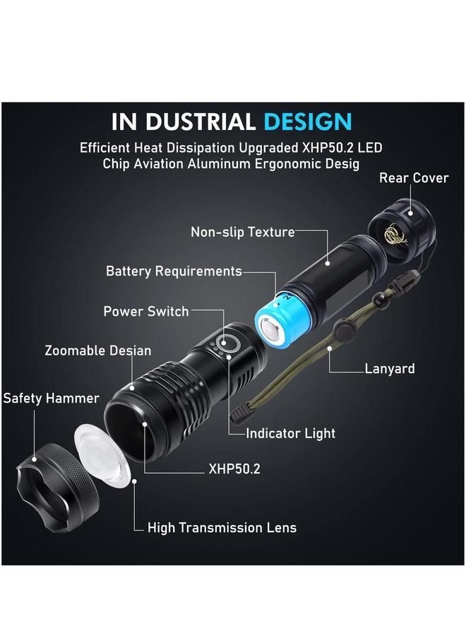 HOMESTAR Rechargeable LED Flashlight, Super Bright Tactical 10000 High Lumen 5 Modes Zoomable Waterproof for Camping, Outdoor Activities and Emergencies - Image 2