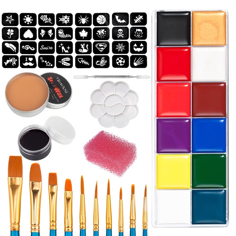 Face Paint: Oil-Based, Skin-Friendly, Vivid Creamy Tones - Soft Fluffy Paint Brushes for Halloween, Cosplay, Stage Makeup, Themed Parties - Image 1