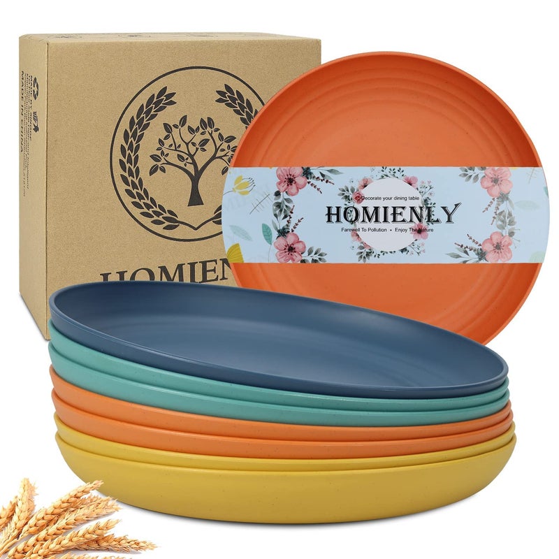 Homienly 10 inch Wheat Straw Dinner Plates Set of 8  Alternative to Plastic Microwave  Dishwasher Safe Unbreakable Kids Plates with 4 Colors Classic Bright
