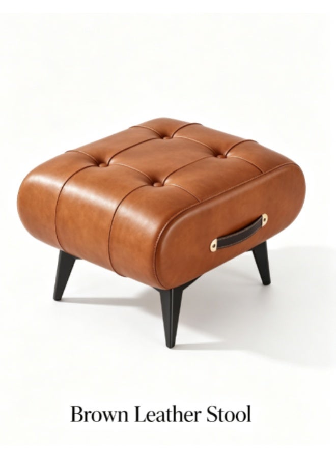 Vintage PU Leather Tufted Ottoman Foot Stool with Handle, Small Rectangular Padded Footrest Bench with Metal Legs, Multi-purpose Shoe Changing Stool for Entryway Living Room Bedroom - Image 1