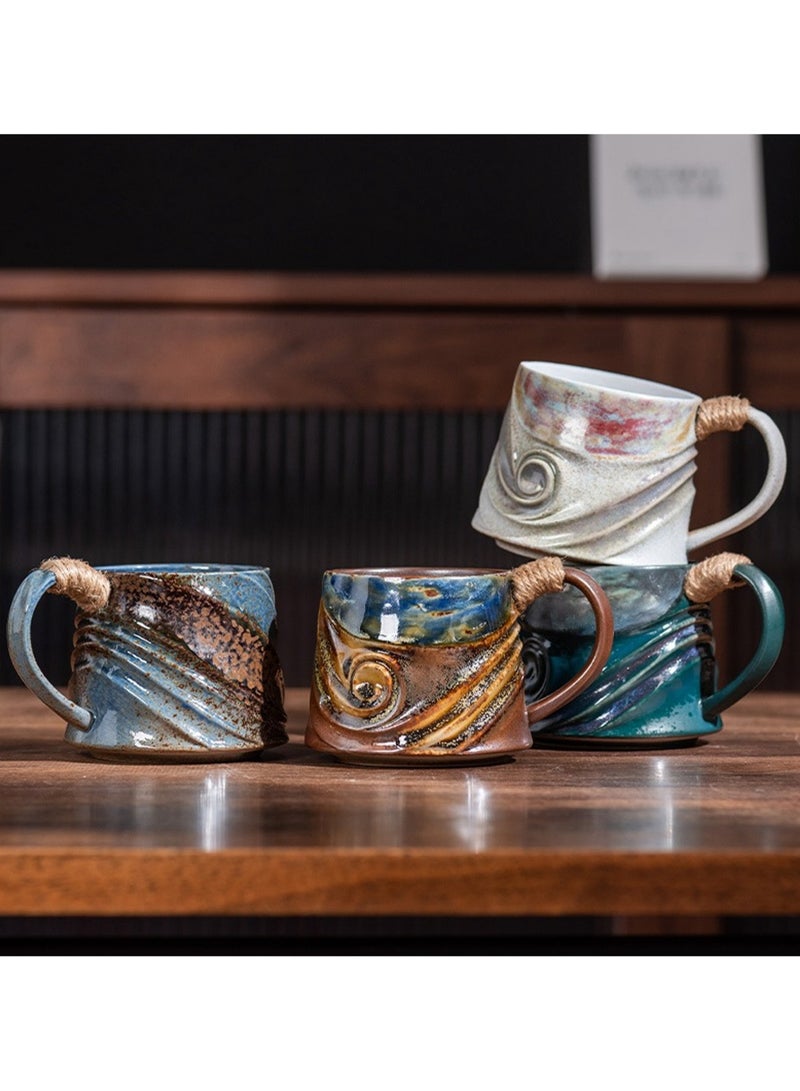 Special-Shaped Mugs, Retro Ceramic Cups, Irregular Cups, Stoneware Water Cups, High-Value Coffee Cups（Brown Base Matte Blue 300ml） - Image 4