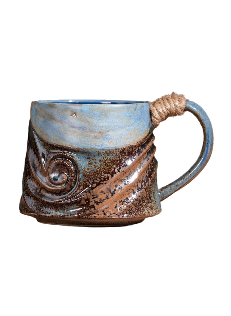 Special-Shaped Mugs, Retro Ceramic Cups, Irregular Cups, Stoneware Water Cups, High-Value Coffee Cups（Brown Base Matte Blue 300ml） - Image 1