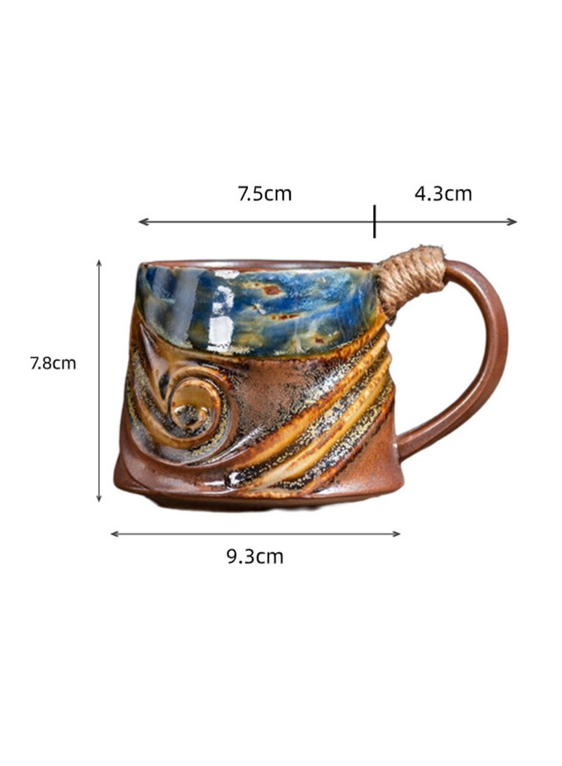 Special-Shaped Mugs, Retro Ceramic Cups, Irregular Cups, Stoneware Water Cups, High-Value Coffee Cups（Brown Base Matte Blue 300ml） - Image 3