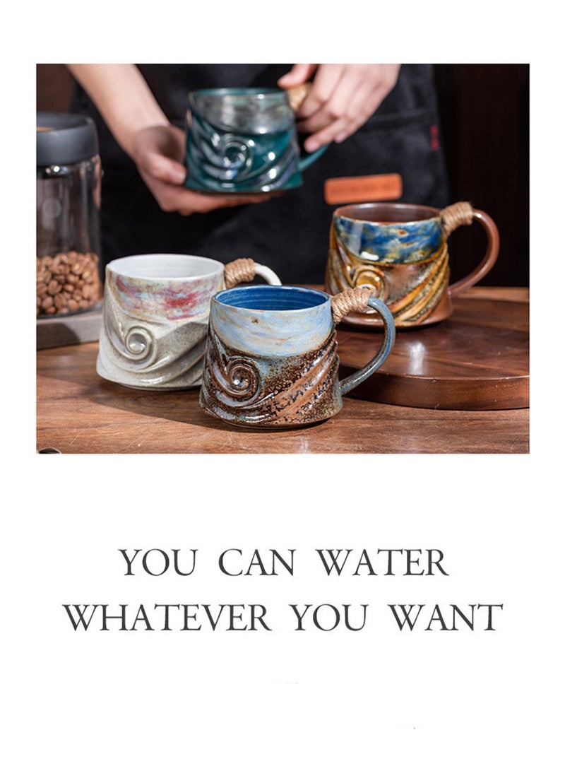 Special-Shaped Mugs, Retro Ceramic Cups, Irregular Cups, Stoneware Water Cups, High-Value Coffee Cups（Brown Base Matte Blue 300ml） - Image 2