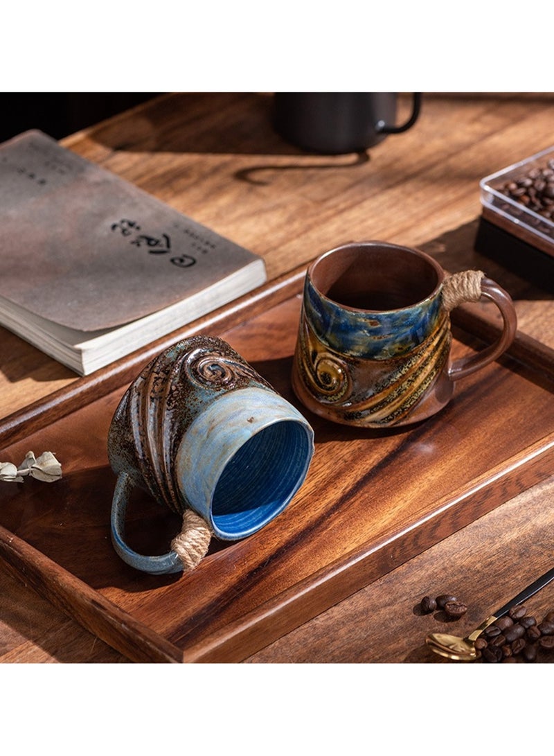 Special-Shaped Mugs, Retro Ceramic Cups, Irregular Cups, Stoneware Water Cups, High-Value Coffee Cups（Brown Base Matte Blue 300ml） - Image 5