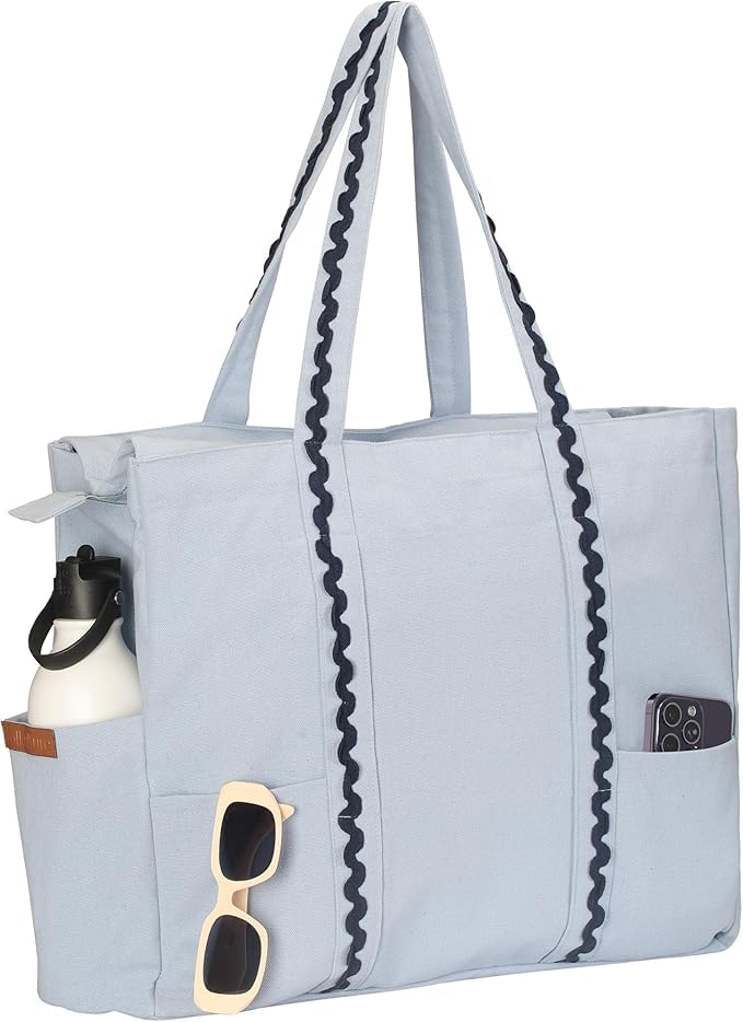 Folkulture Beach Bag 17x15 Waterproof Sandproof Large Tote Bags for Women Swimming Pool Travel Vacation Beach Essentials Accessories Gifts Bolsos Para Mujeres Simple Modern Pool Bag - Image 1