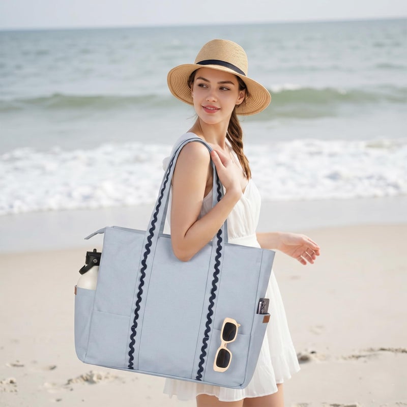 Folkulture Beach Bag 17x15 Waterproof Sandproof Large Tote Bags for Women Swimming Pool Travel Vacation Beach Essentials Accessories Gifts Bolsos Para Mujeres Simple Modern Pool Bag - Image 3