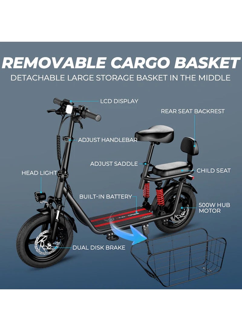 Wind Horse - Electric Scooter 850W Motor with Dual Seat, 48V10Ah Battery, 50KM/H Speed, 40KM Range, Dual Suspension and Storage Basket, E-Scooter - Image 1