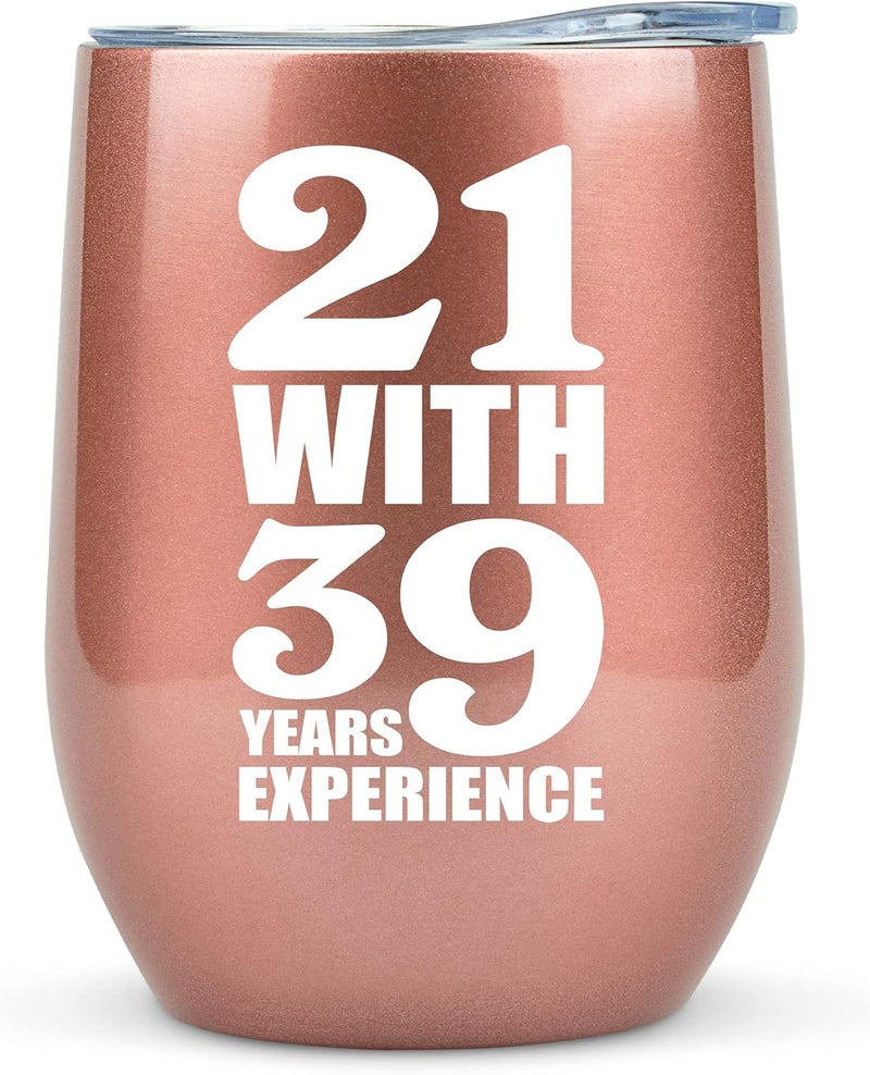 KLUBI 60th Birthday Gifts for Women - 21 With 39 Years Experience Gifts 12oz 60th Birthday Wine Tumbler 60th Birthday Decorations Women Gift Turning 60 th Birthday Gift Funny Mug - Image 1