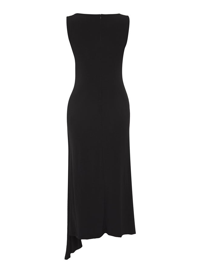 trendyol Black Straight Maxi Accessory Detailed Stretchy Knitted Dress - Image 5