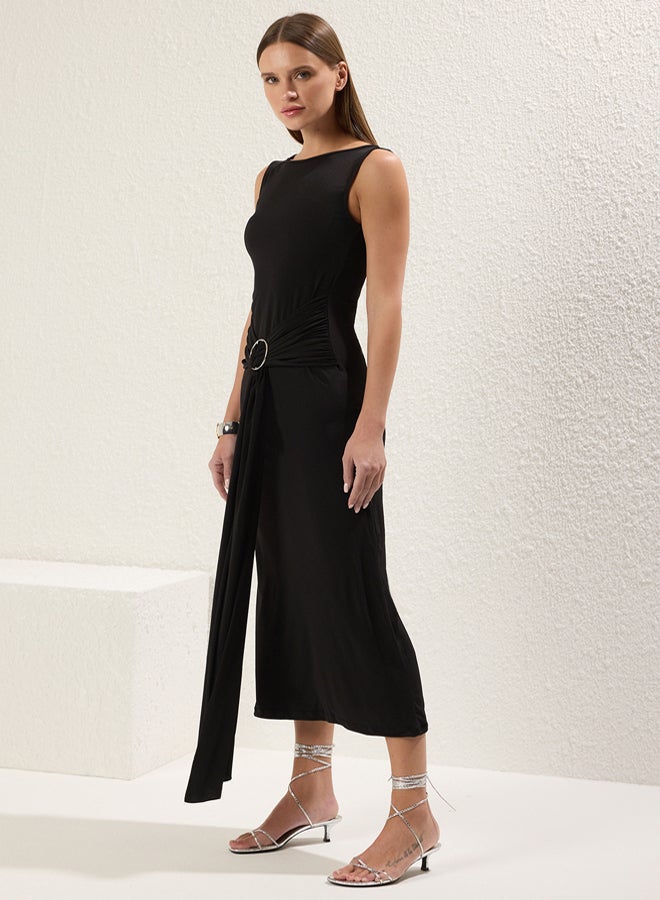 trendyol Black Straight Maxi Accessory Detailed Stretchy Knitted Dress - Image 2