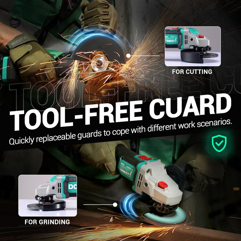 DCA Cordless Angle Grinder 4-1/2 inch, 20V Brushless Motor 8500RPM, Battery Grinder Tool-Free Guard, 4.0Ah Battery & Charger, Power Electric Cut Off Tool with 6 Discs for Cutting, Grinding, Polishing - Image 2