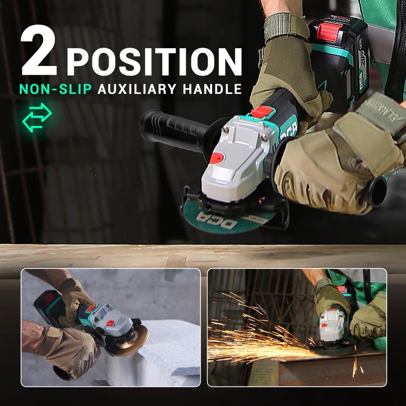 DCA Cordless Angle Grinder 4-1/2 inch, 20V Brushless Motor 8500RPM, Battery Grinder Tool-Free Guard, 4.0Ah Battery & Charger, Power Electric Cut Off Tool with 6 Discs for Cutting, Grinding, Polishing - Image 5