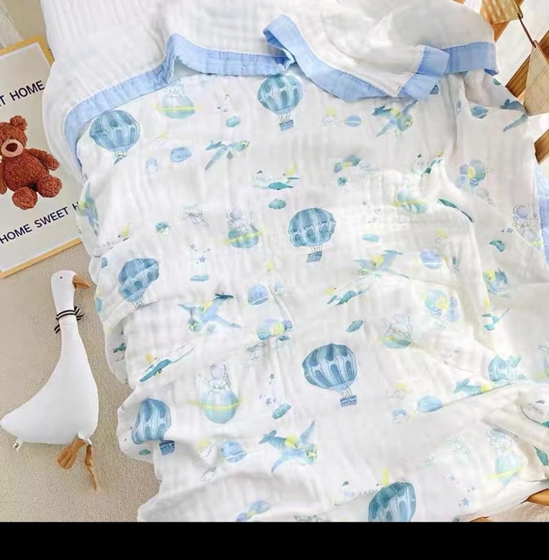 MosQuick® 6 Layer 100 % Cotton muslin blanket for new born baby 110x110 cm baby blankets newborn baby shower gifts for mom to be quilt blanket baby blanket blanket for kids hot air balloon 0-4 Years - Image 1