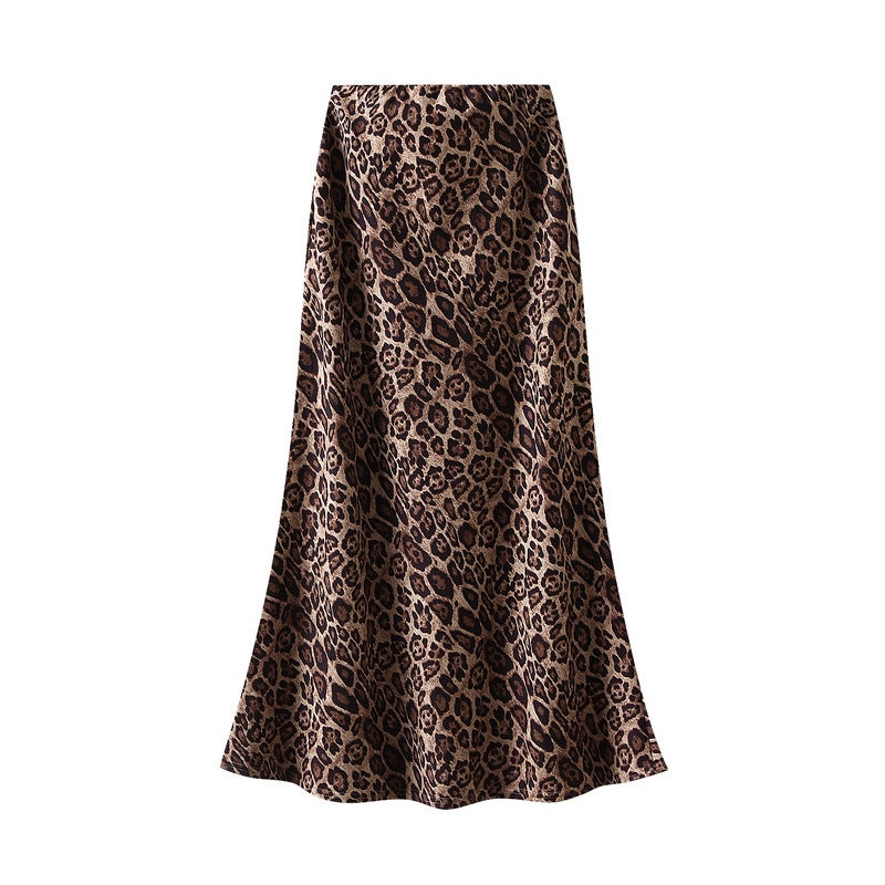 Leopard Slip Skirt Womens High-Waisted Slimming Fish Tail Medium-Length Step-Length 2024 Autumn Winter New Arrival Khaki leopard  - Image 2