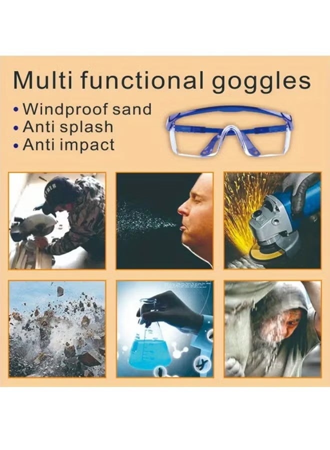 2Pcs Safety Goggles, Safety Glasses Anti Fog Dust proof Scratch proof Splash proof Chemical Wrapped Eye Protection Nurse Worker Architect ,blue,Black - Image 5