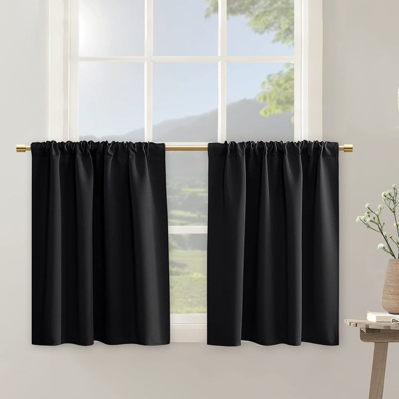 RV Camper Curtains for Travel Trailers Black Cafe Tier Blackout Short Curtains Rod Pocket Set 2 Panels Room Darkening Curtain 24 Inch Length for Small Door Window Kitchen Bedroom Bunk BedW 42 x L 24