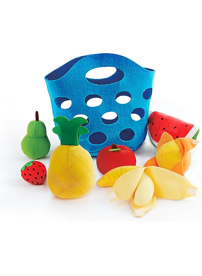 Hape Toddler Fruit Basket Soft Pretend Food Playset For Kids Fruit Toy Basket Includes Banana Apple Pineapple Orange And More - Image 1