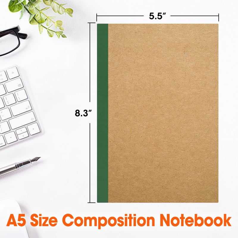 YesBes 64 Pack Composition Notebooks Bulk, A5 Kraft Cover Lined Journaling Notebooks, 8.3â€x 5.5â€ Travel Notebook for School Office Students Artists, 8 Colors 60 Pages - Image 3