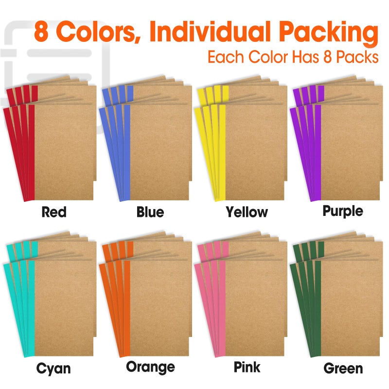 YesBes 64 Pack Composition Notebooks Bulk, A5 Kraft Cover Lined Journaling Notebooks, 8.3â€x 5.5â€ Travel Notebook for School Office Students Artists, 8 Colors 60 Pages - Image 4