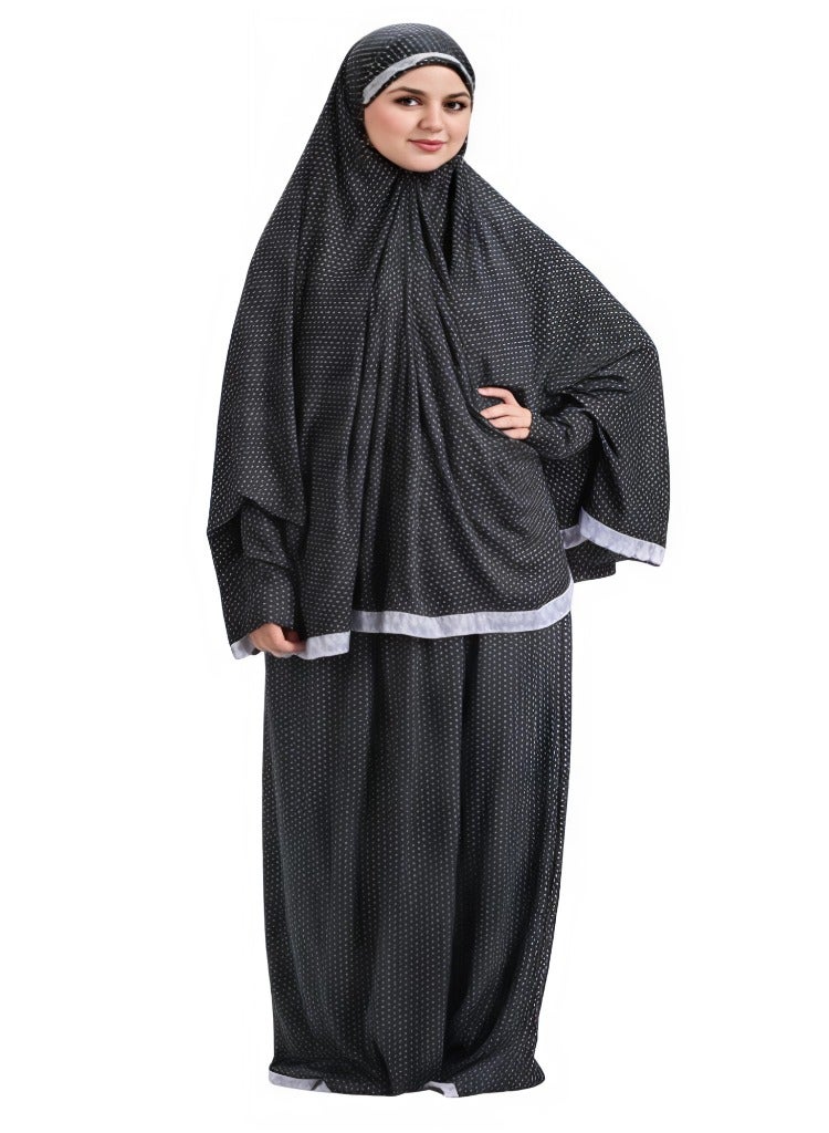 سيزار طقم صلاة وملابس منزلية من قطعتين للنساء - عباءة واسعة بأكمام طويلة وتنورة مريحة مرنة بطول كامل - Image 1