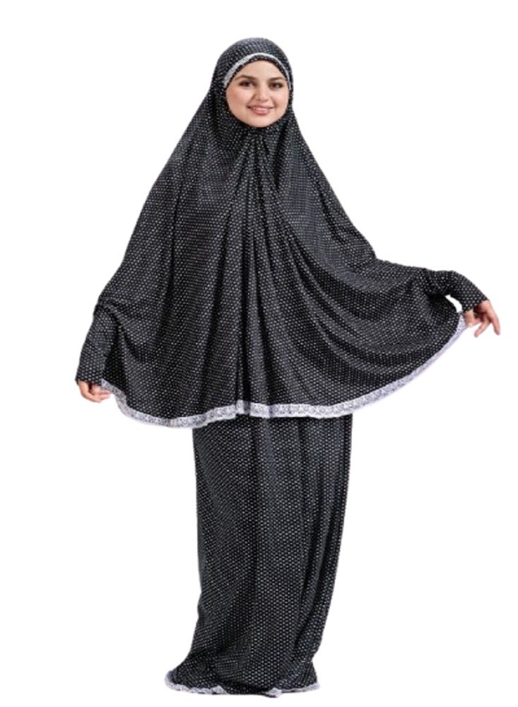 سيزار طقم صلاة وملابس منزلية من قطعتين للنساء - عباءة واسعة بأكمام طويلة وتنورة مريحة مرنة بطول كامل - Image 3